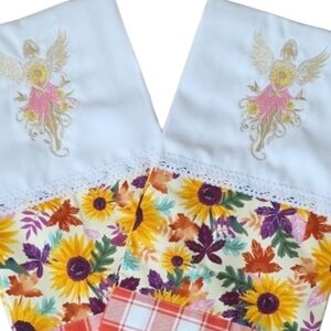 Handcrafted Embroidered Floral Angel Tea Towels Set 2 18" X 27"